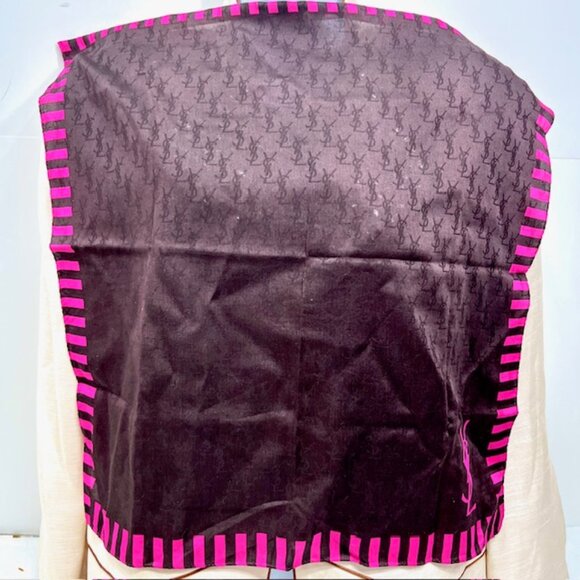Yves Saint Laurent Mini Scarf/Handkerchief  cotton silk/silk 23"  brown pink (19 - Picture 7 of 7